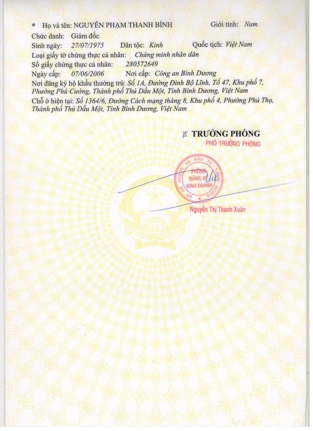 Giấy phép thành lập doanh nghiệp Ngân Huy